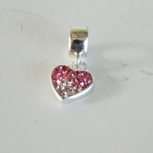 925 Sterling Silver Crystal Heart Dangle Charm